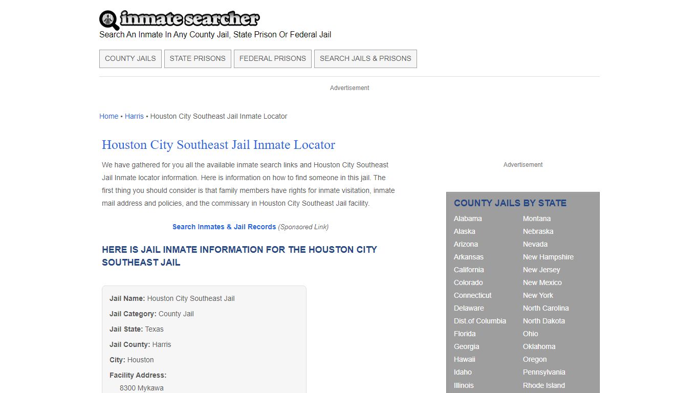 Houston City Southeast Jail Inmate Locator - Inmate Searcher