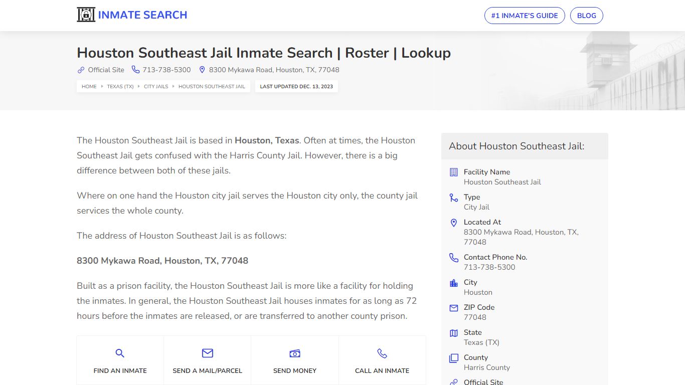 Houston Southeast Jail Inmate Search | Roster | Lookup